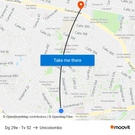 Dg 29e - Tv 52 to Unicolombo map