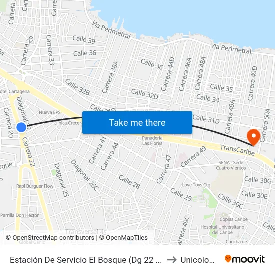 Estación De Servicio El Bosque (Dg 22 - Tv 33) to Unicolombo map