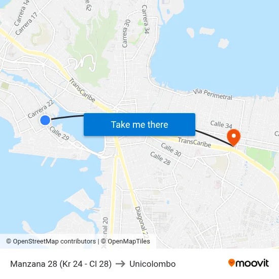 Manzana 28 (Kr 24 - Cl 28) to Unicolombo map