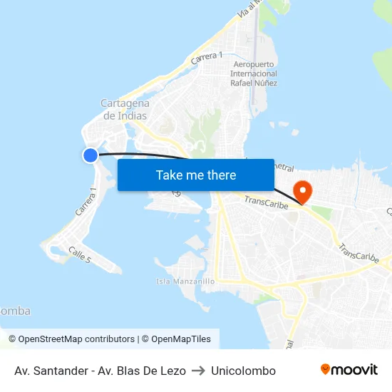 Av. Santander - Av. Blas De Lezo to Unicolombo map