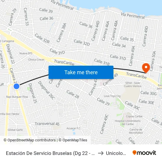 Estación De Servicio Bruselas (Dg 22 - Tv 38) to Unicolombo map