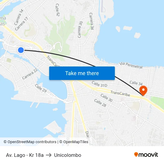 Av. Lago - Kr 18a to Unicolombo map
