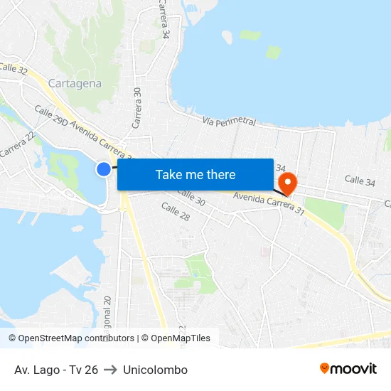 Av. Lago - Tv 26 to Unicolombo map