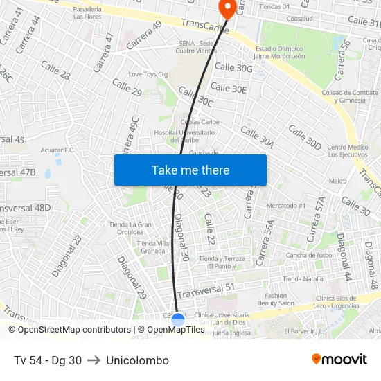 Tv 54 - Dg 30 to Unicolombo map
