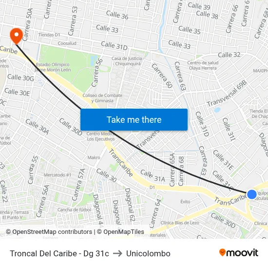 Troncal Del Caribe - Dg 31c to Unicolombo map