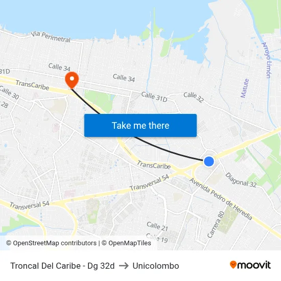 Troncal Del Caribe - Dg 32d to Unicolombo map
