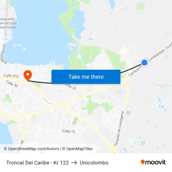 Troncal Del Caribe - Kr 122 to Unicolombo map