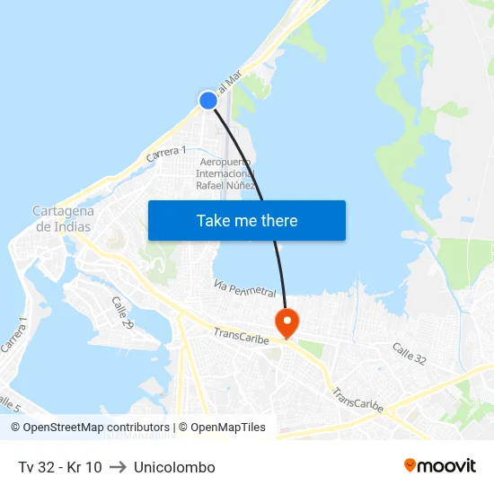 Tv 32 - Kr 10 to Unicolombo map
