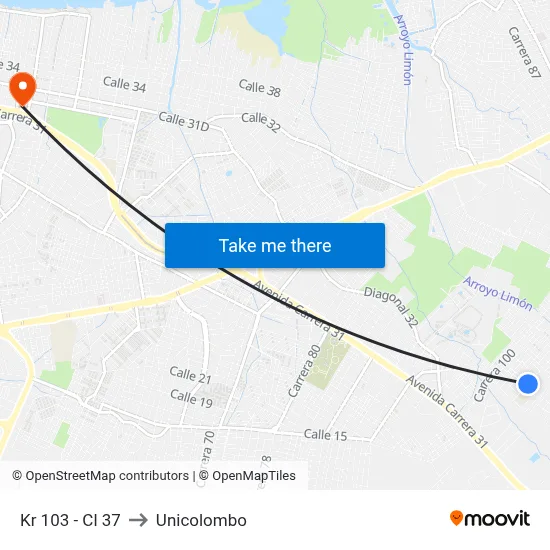 Kr 103 - Cl 37 to Unicolombo map
