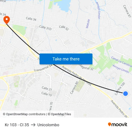 Kr 103 - Cl 35 to Unicolombo map