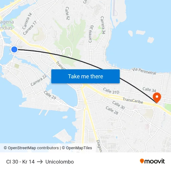 Cl 30 - Kr 14 to Unicolombo map