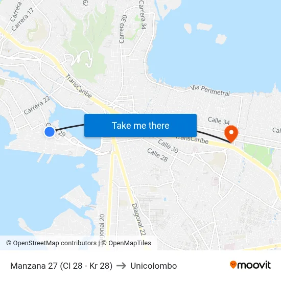 Manzana 27 (Cl 28 - Kr 28) to Unicolombo map