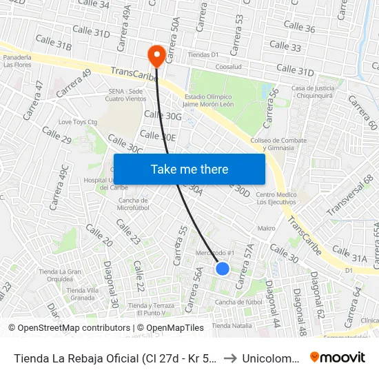 Tienda La Rebaja Oficial (Cl 27d - Kr 57) to Unicolombo map