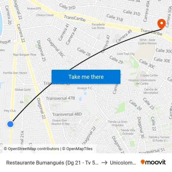 Restaurante Bumangués (Dg 21 - Tv 51) to Unicolombo map