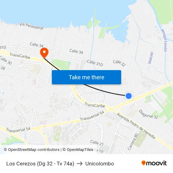 Los Cerezos (Dg 32 - Tv 74a) to Unicolombo map