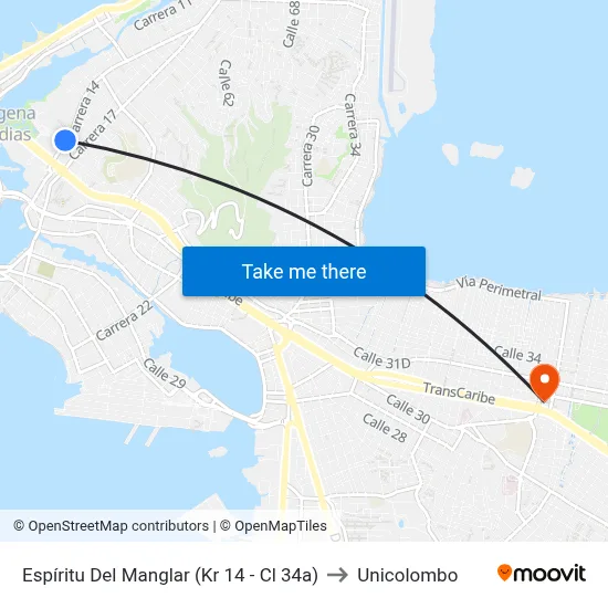 Espíritu Del Manglar (Kr 14 - Cl 34a) to Unicolombo map