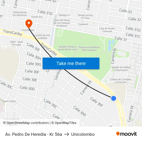Av. Pedro De Heredia - Kr 56a to Unicolombo map