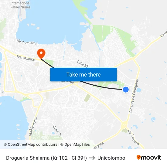 Drogueria Shelema (Kr 102 - Cl 39f) to Unicolombo map