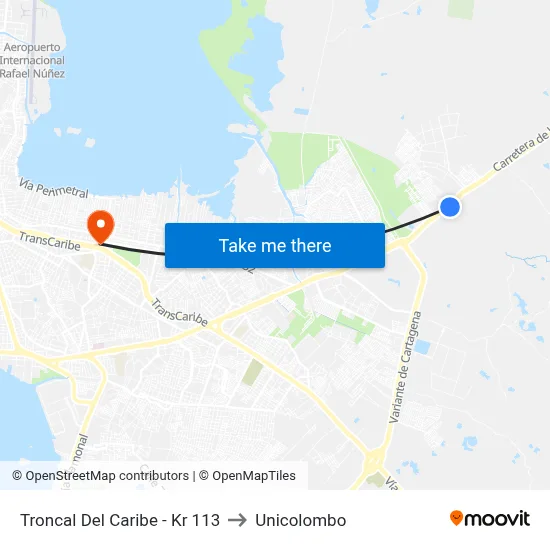 Troncal Del Caribe - Kr 113 to Unicolombo map