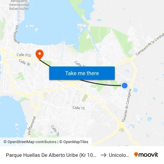 Parque Huellas De Alberto Uribe (Kr 102 - Cl 39h) to Unicolombo map
