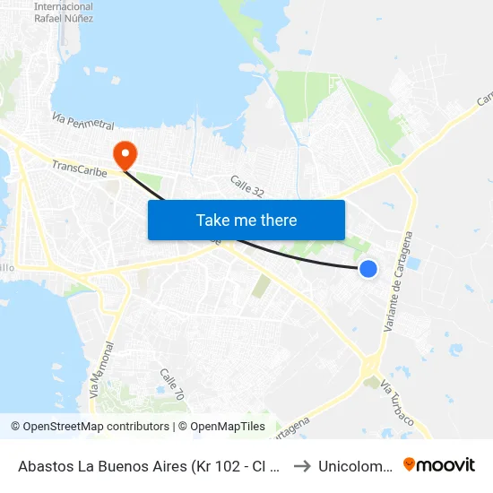 Abastos La Buenos Aires (Kr 102 - Cl 39d) to Unicolombo map