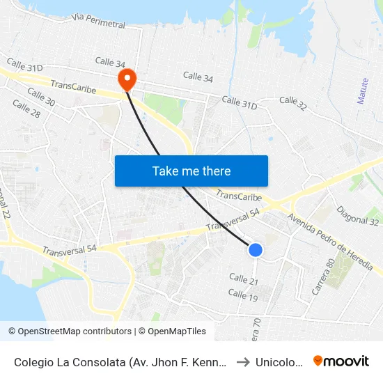 Colegio La Consolata (Av. Jhon F. Kennedy - Cl 26) to Unicolombo map