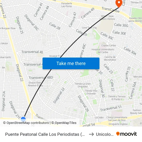 Puente Peatonal Calle Los Periodistas (Tv 54 - Dg 21d) to Unicolombo map