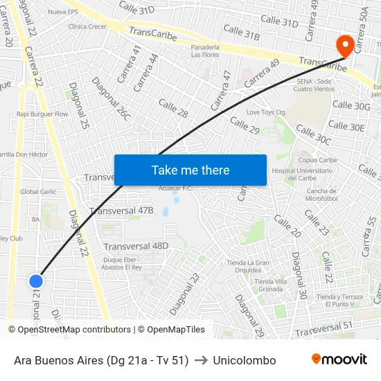 Ara Buenos Aires (Dg 21a - Tv 51) to Unicolombo map