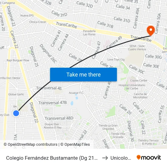 Colegio Fernández Bustamante (Dg 21a - Tv 48) to Unicolombo map