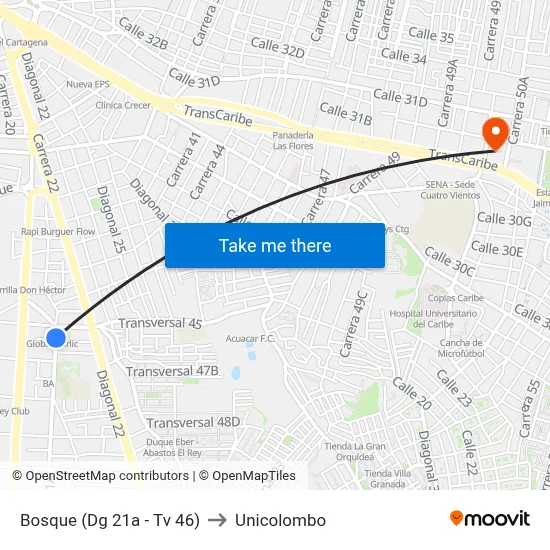 Bosque (Dg 21a - Tv 46) to Unicolombo map