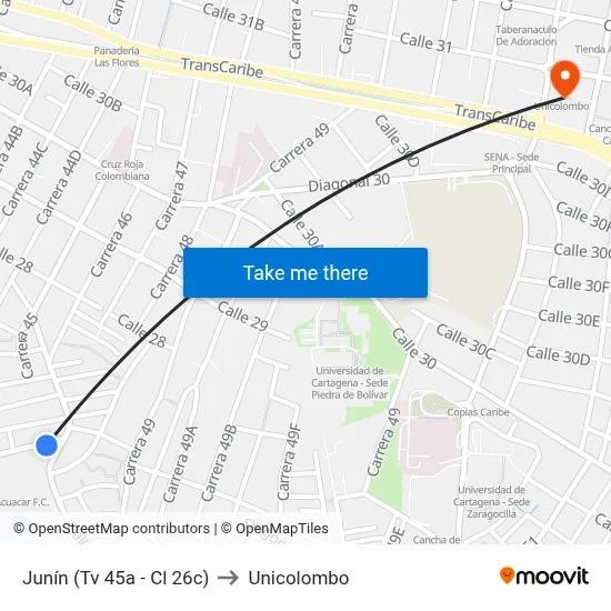 Junín (Tv 45a - Cl 26c) to Unicolombo map