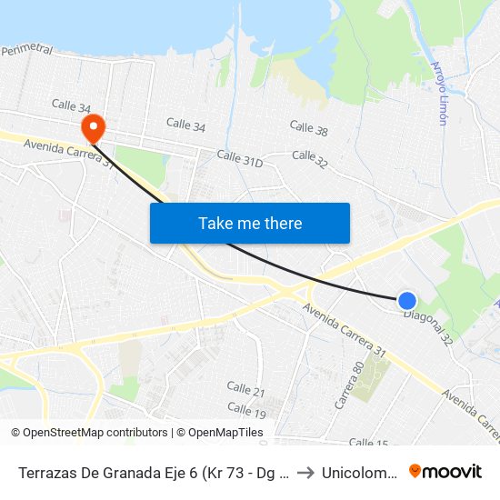 Terrazas De Granada Eje 6 (Kr 73 - Dg 34) to Unicolombo map