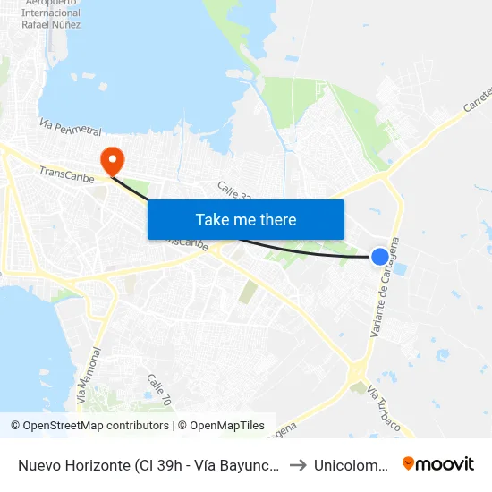 Nuevo Horizonte (Cl 39h - Vía Bayunca) to Unicolombo map