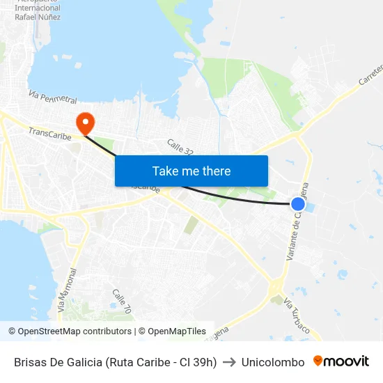 Brisas De Galicia (Ruta Caribe - Cl 39h) to Unicolombo map