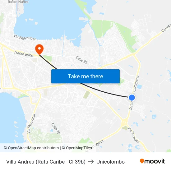 Villa Andrea (Ruta Caribe - Cl 39b) to Unicolombo map