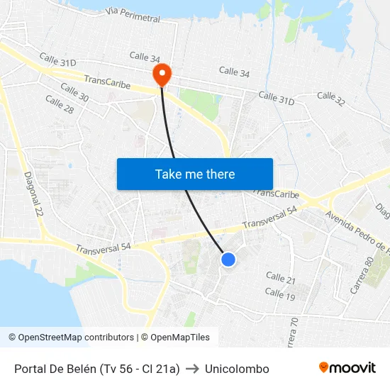 Portal De Belén (Tv 56 - Cl 21a) to Unicolombo map