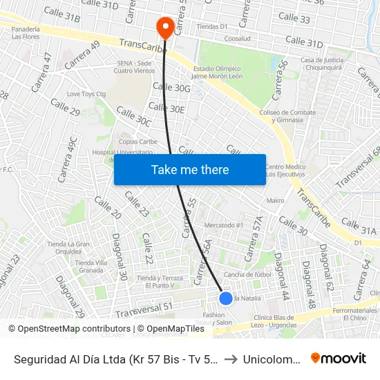 Seguridad Al Día Ltda (Kr 57 Bis - Tv 51) to Unicolombo map