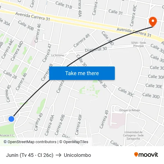 Junín (Tv 45 - Cl 26c) to Unicolombo map