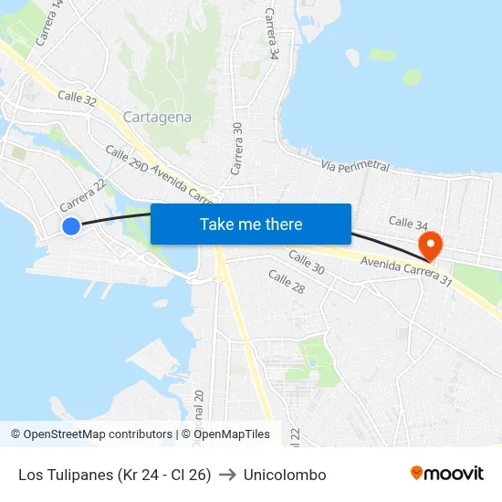 Los Tulipanes (Kr 24 - Cl 26) to Unicolombo map