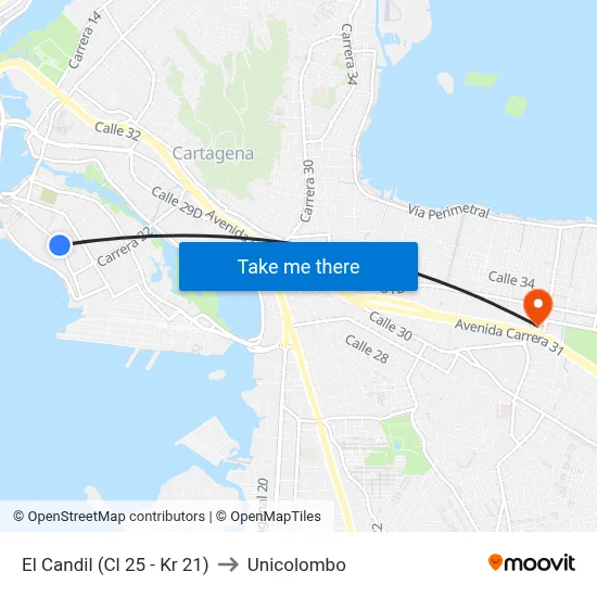 El Candil (Cl 25 - Kr 21) to Unicolombo map