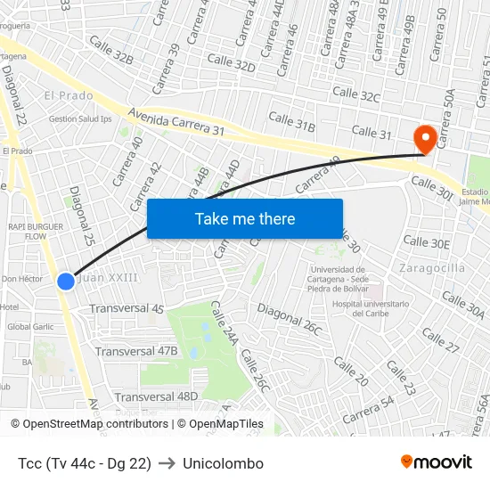Tcc (Tv 44c - Dg 22) to Unicolombo map