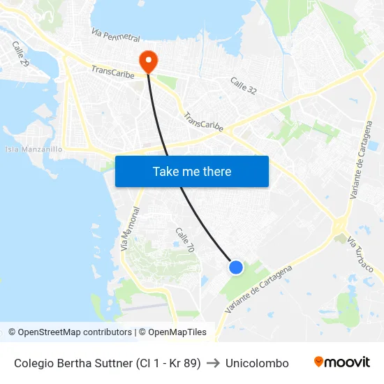 Colegio Bertha Suttner (Cl 1 - Kr 89) to Unicolombo map