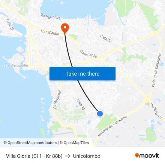Villa Gloria (Cl 1 - Kr 88b) to Unicolombo map