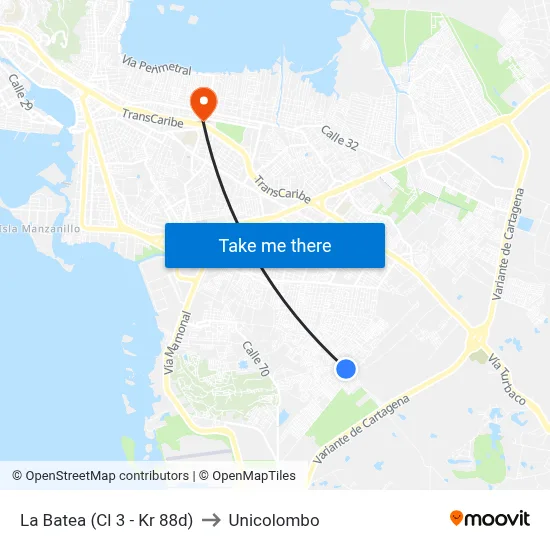 La Batea (Cl 3 - Kr 88d) to Unicolombo map