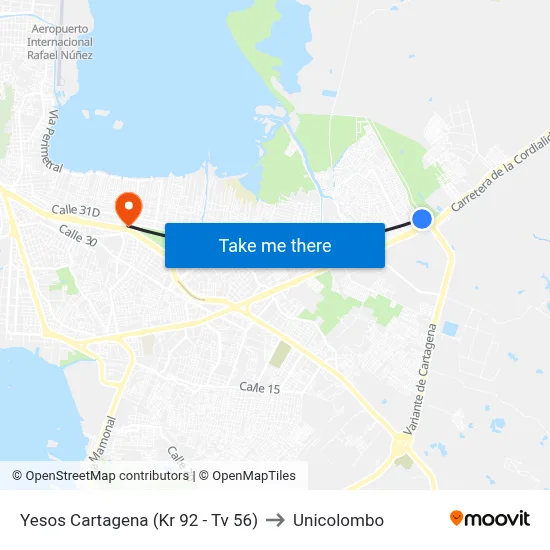 Yesos Cartagena (Kr 92 - Tv 56) to Unicolombo map