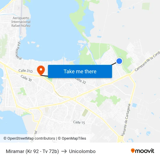 Miramar (Kr 92 - Tv 72b) to Unicolombo map