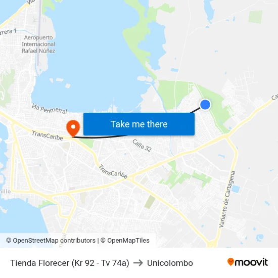 Tienda Florecer (Kr 92 - Tv 74a) to Unicolombo map