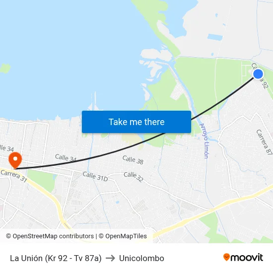 La Unión (Kr 92 - Tv 87a) to Unicolombo map