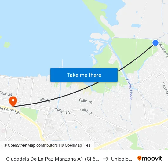Ciudadela De La Paz Manzana A1 (Cl 62 - Kr 92) to Unicolombo map