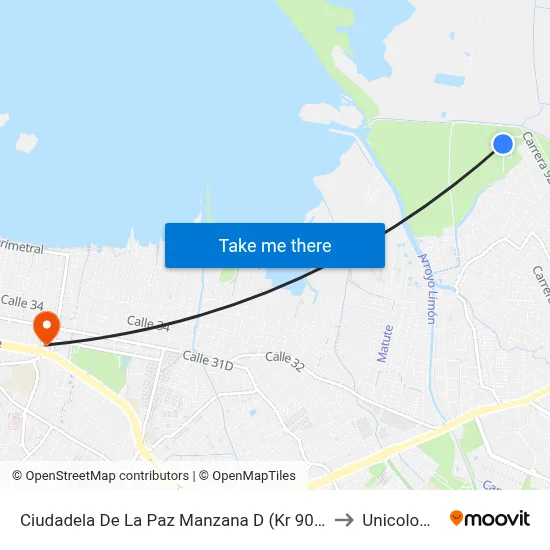 Ciudadela De La Paz Manzana D (Kr 90 - Cl 61) to Unicolombo map